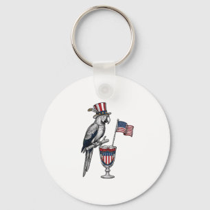 Patriotic Parrot Cocktail Vintage Vector Design_1 Keychain