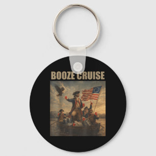 Patriotic Party Boat Funny 4th of July Booze Keychain