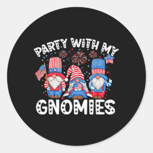 Patriotic Party With Gnomies Usa Independence Day Classic Round Sticker
