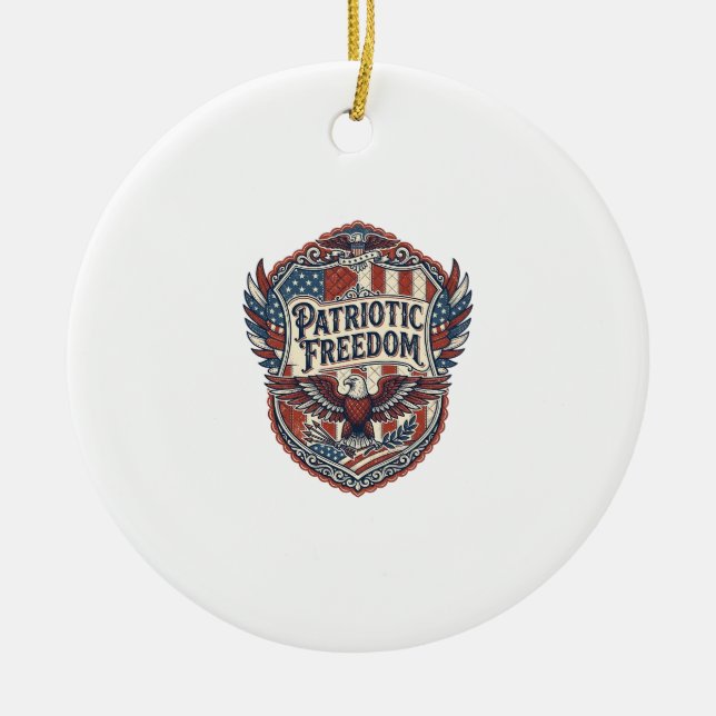 Patriotic Patchwork Artist Ceramic Ornament (Front)