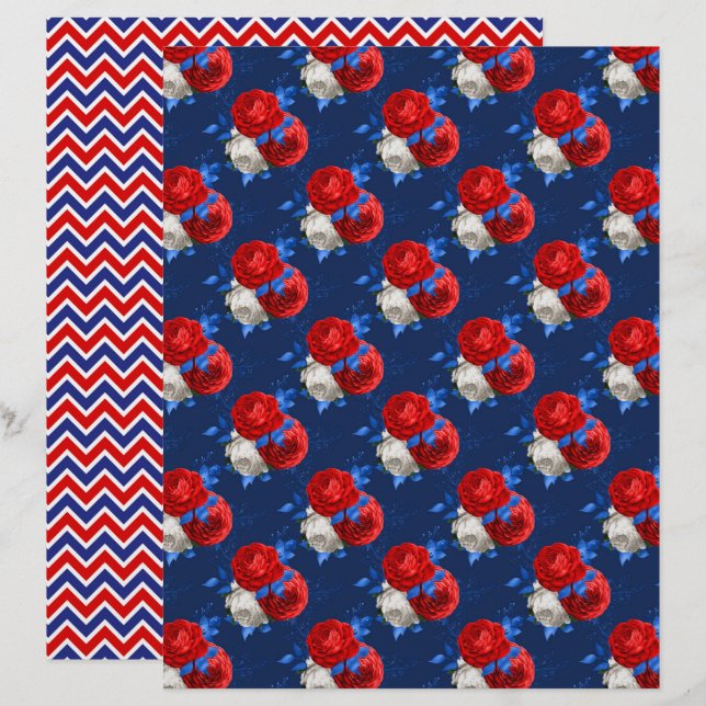 Patriotic Pattern Scrapbook Paper  (Front/Back)