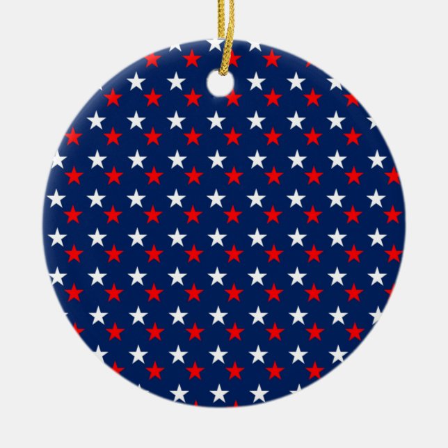 Patriotic Pattern Stars on Blue Ceramic Ornament (Front)