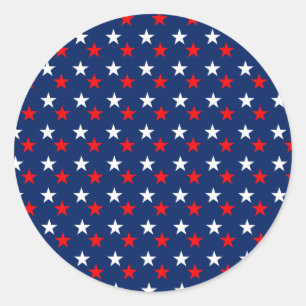 Patriotic Pattern Stars on Blue Classic Round Sticker