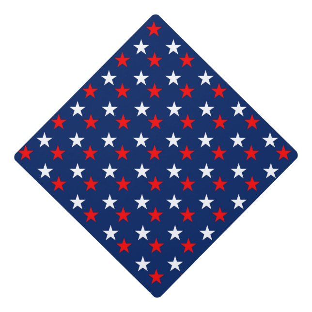 Patriotic Pattern Stars on Blue Graduation Cap Topper (Front)