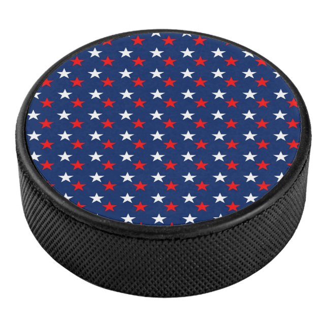 Patriotic Pattern Stars on Blue Hockey Puck (3/4)