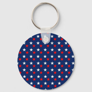 Patriotic Pattern Stars on Blue Keychain