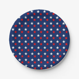 Patriotic Pattern Stars on Blue Paper Plate