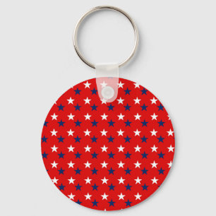 Patriotic Pattern Stars on Red Keychain