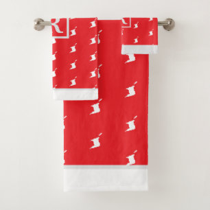 Patriotic Pattern with Monogram on RED and GREY Bath Towel Set