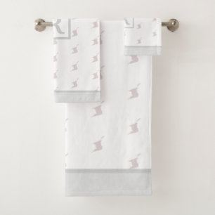 Patriotic Pattern with Monogram on WHITE and GREY Bath Towel Set