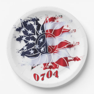 Patriotic Peace Flower 4th of July BBQ  Paper Plate