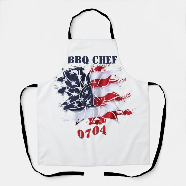 Patriotic Peace Flower 4th of July BBQ Party Apron (Front)