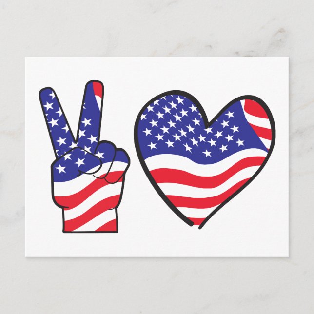 Patriotic Peace Sign and Heart Postcard (Front)