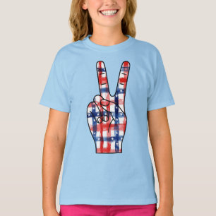 Patriotic Peace Sign Hand Abstract US Flag Pattern T-Shirt