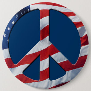 Patriotic Peace Symbol - US Flag No More War Theme 6 Inch Round Button