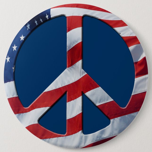 Patriotic Peace Symbol - US Flag No More War Theme 6 Inch Round Button (Front)