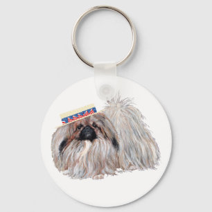 Patriotic Pekingese Keychain