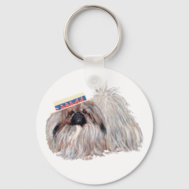 Patriotic Pekingese Keychain (Front)