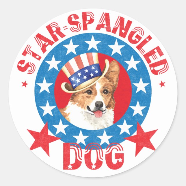 Patriotic Pembroke Welsh Corgi Classic Round Sticker (Front)