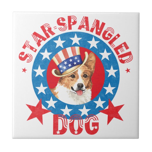 Patriotic Pembroke Welsh Corgi Tile (Front)