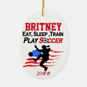 PATRIOTIC PERSONALIZED AND DATED SOCCER ORNAMENT