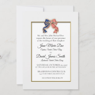 Patriotic Personalized Military Bow Wedding Invitation