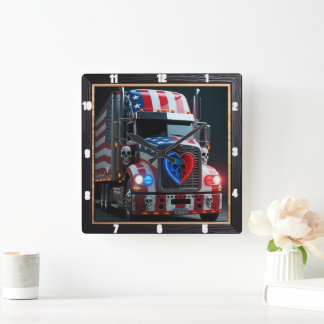 Patriotic Pets American Flag Square Wall Clock