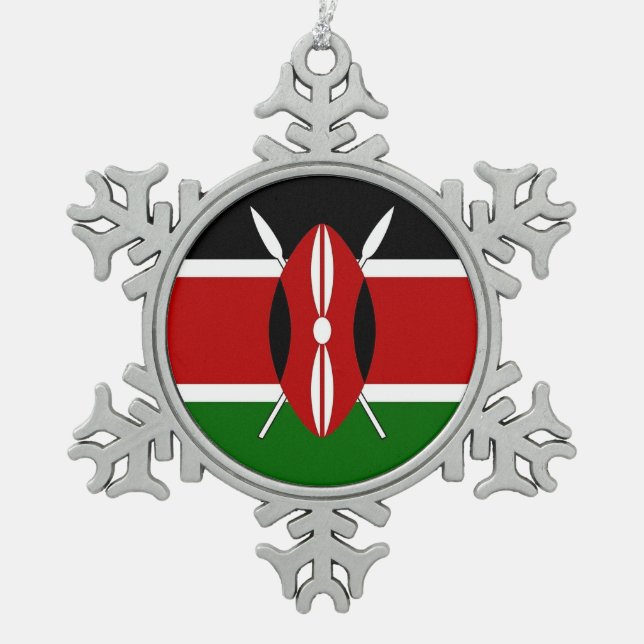 Patriotic Pewter Snowflake Ornament Kenya Flag (Front)