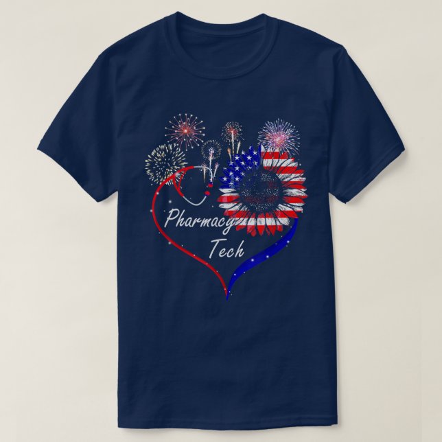 Patriotic Pharmacy Tech Sunflower 4th Of July US F T-Shirt (Design Front)