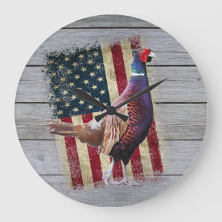 Patriotic Pheasant Hunting Décor Large Clock