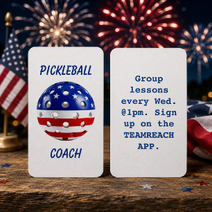 Patriotic Pickleball Coach July 4th Business Card