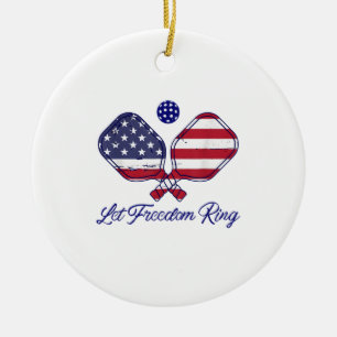 Patriotic Pickleball Let Freedom Ring 4th of July Ceramic Ornament