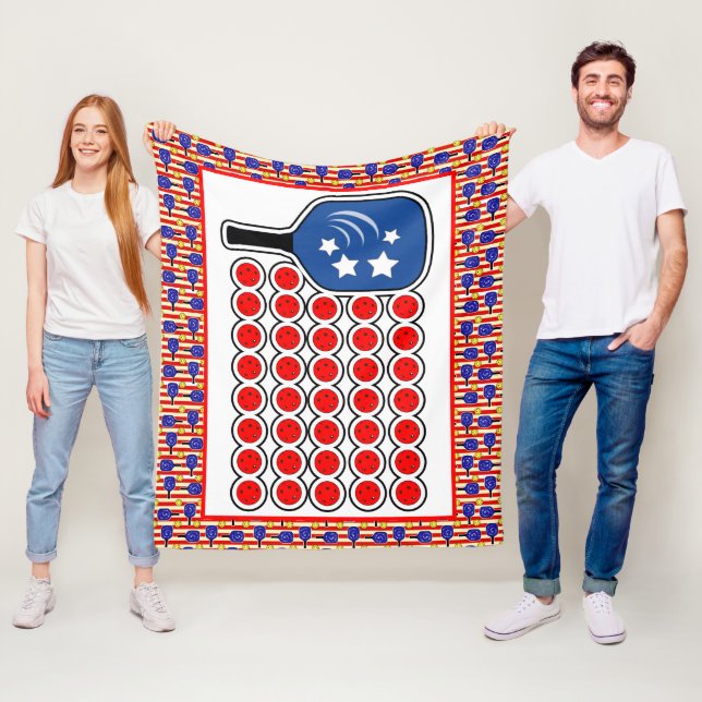 Patriotic Pickleball Red White Blue American Flag  Fleece Blanket (In Situ)