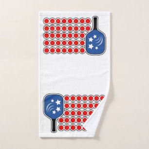 Patriotic Pickleball Red White Blue American Flag  Hand Towel