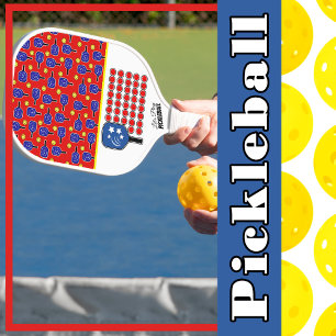 Patriotic Pickleball Red White Blue American Flag  Paddle