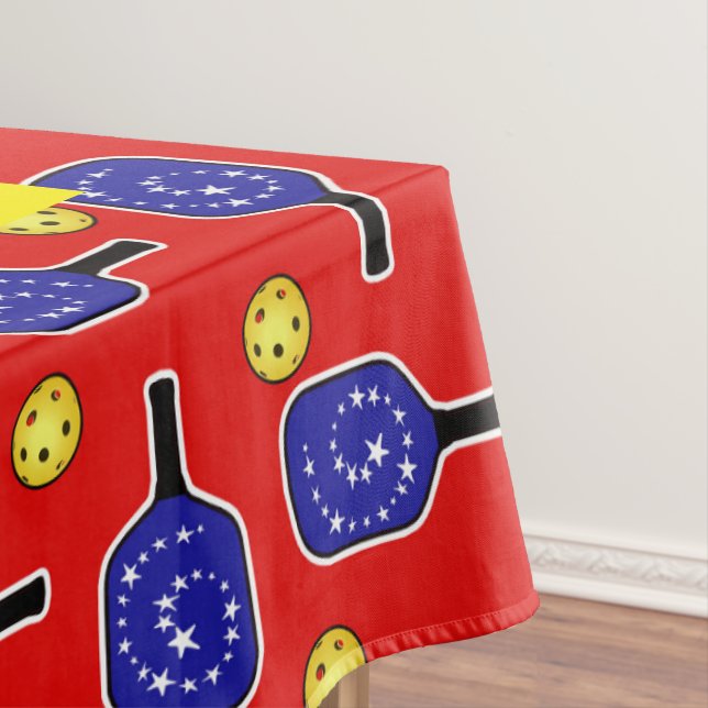 Patriotic Pickleball Red White Blue American Flag  Tablecloth (In Situ)