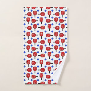 Patriotic Pickleball Red White Blue Paddles Ball Hand Towel