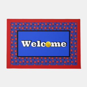 Patriotic Pickleball Red White Blue Paddles Balls Doormat