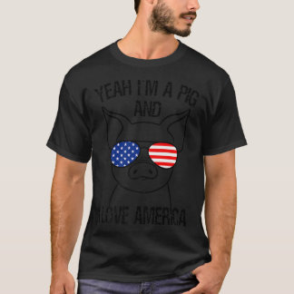 Patriotic Pig American Sunglasses USA Funny 4th Of T-Shirt