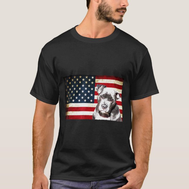 Patriotic Pit Bull American Flag  Tee (Front)