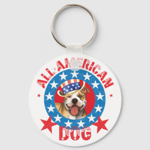 Patriotic Pit Bull Terrier Keychain
