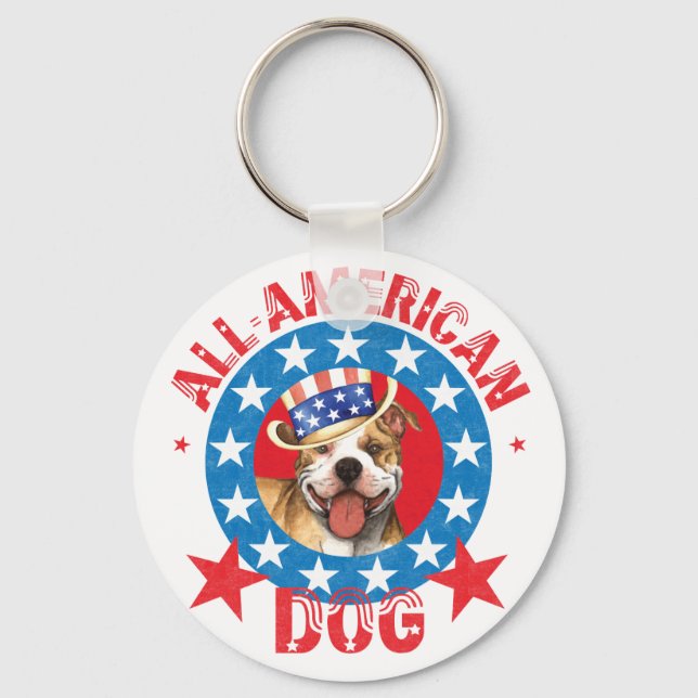 Patriotic Pit Bull Terrier Keychain (Front)