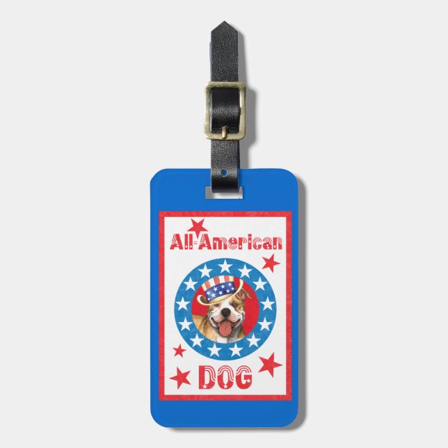 Patriotic Pit Bull Terrier Luggage Tag (Front Vertical)