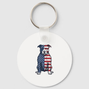 Patriotic Pit Bull Vintage Engraving Vector Design Keychain