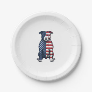 Patriotic Pit Bull Vintage Engraving Vector Design Paper Plate