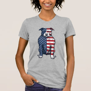 Patriotic Pit Bull Vintage Engraving Vector Design T-Shirt