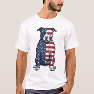 Patriotic Pit Bull Vintage Engraving Vector Design T-Shirt