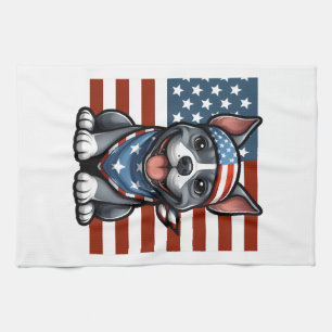 Patriotic Pitbull American Flag 4th of July BBQ Kitchen Towel