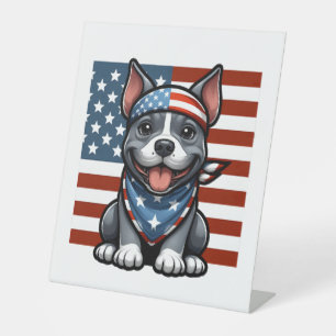 Patriotic Pitbull American Flag 4th of July BBQ Pedestal Sign