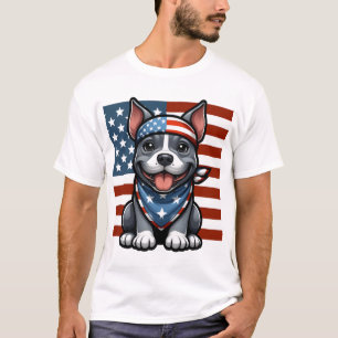 Patriotic Pitbull American Flag 4th of July BBQ T-Shirt